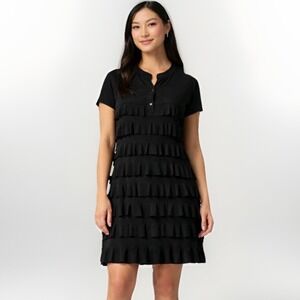 Joseph Ribkoff Black Tiered Ruffle Sheath Dress Sz 6 (estimated) Quiet Luxury
